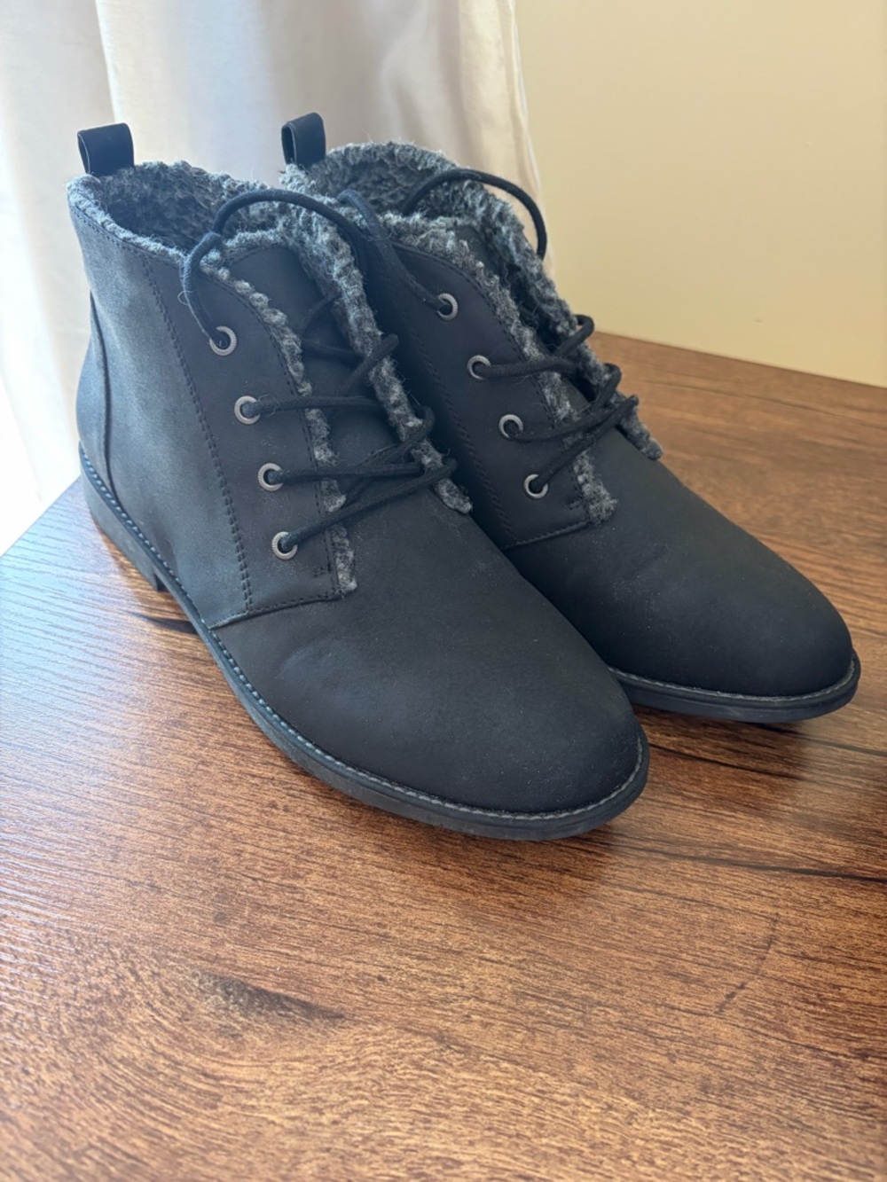 Sonoma Black Lace-Up Faux-Shearling Ankle Boots